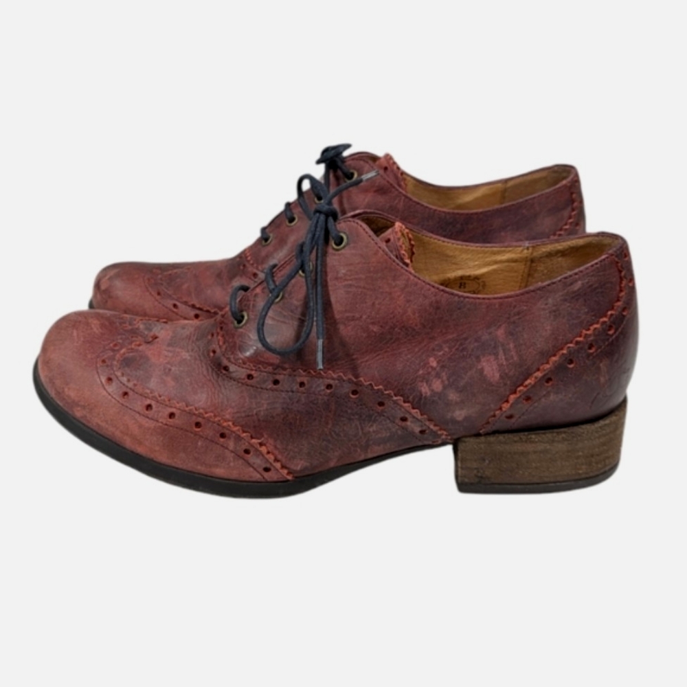 John Fluevog Rustic Burgundy Leather Wingtip Oxfords - Picture 7 of 12